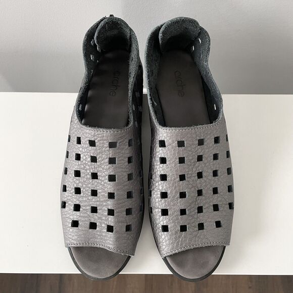 Arche Drick Slip On Metallic Silver Zip Heel Shoes Sandals Women's Sz 38 US 7 - Picture 5 of 8